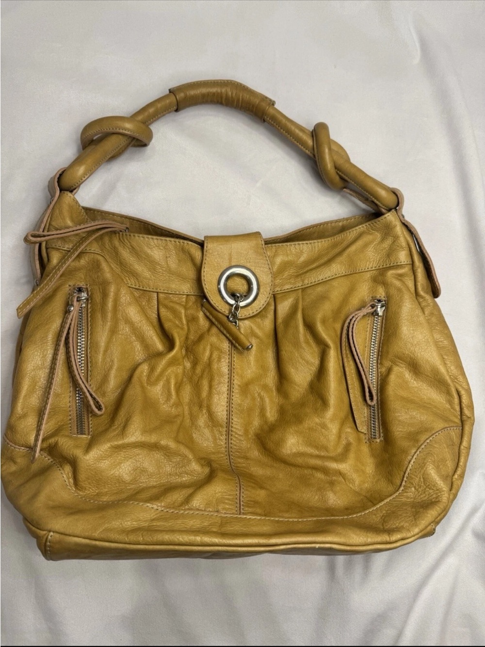 Knot-Handle Mustard Leather Shoulder Bag